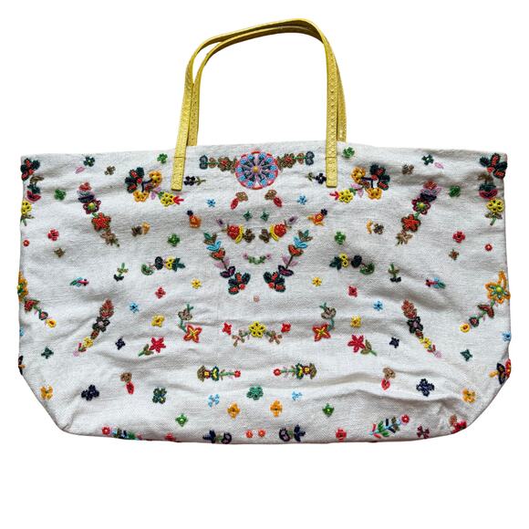 Fendi White Canvas Beaded Roll Tote Bag - Picture 2 of 7